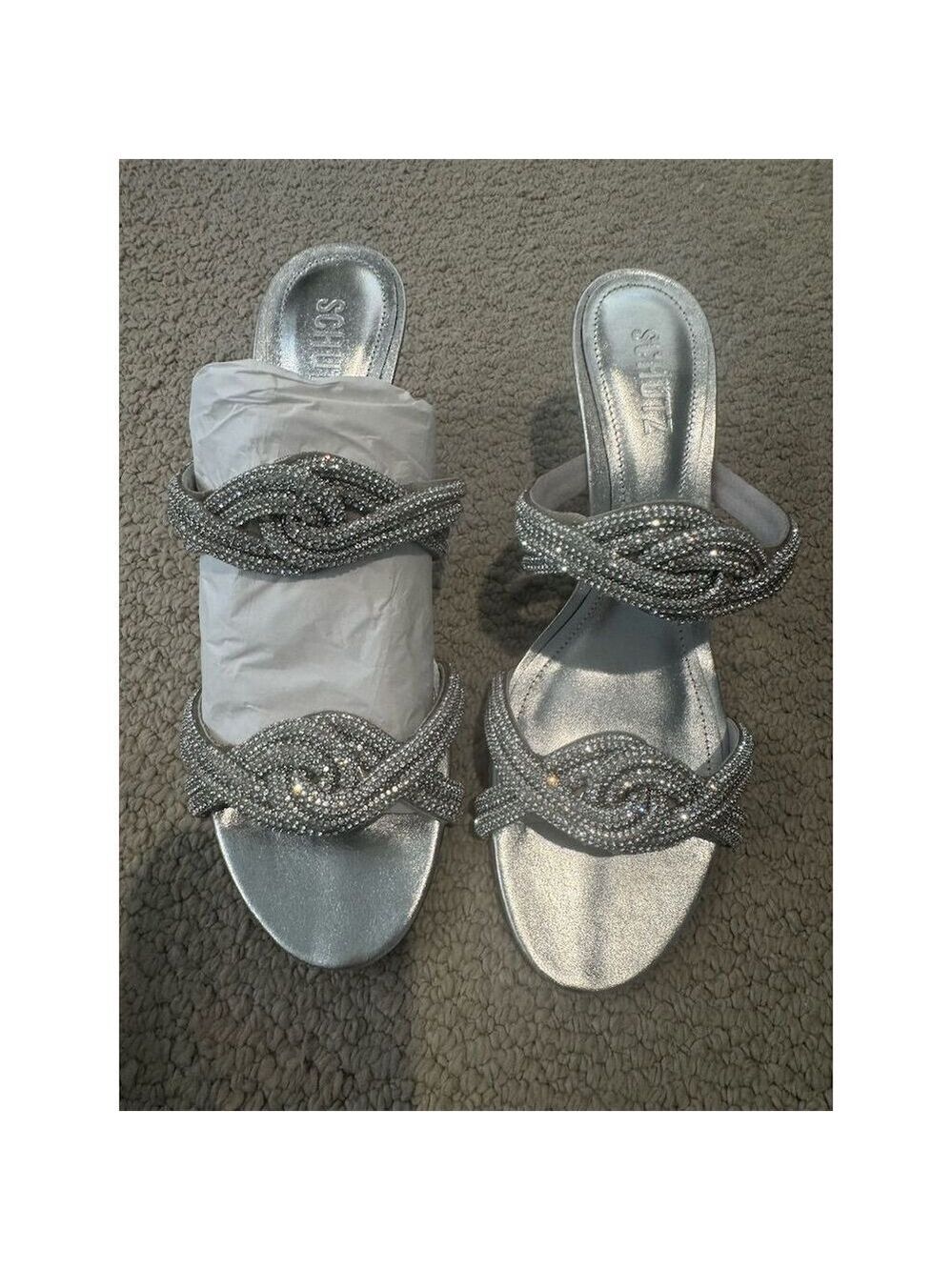 Schutz Women's Silver Jocelyn Mule Sandal with Crystal Embellishments 39.5 - Picture 5 of 5